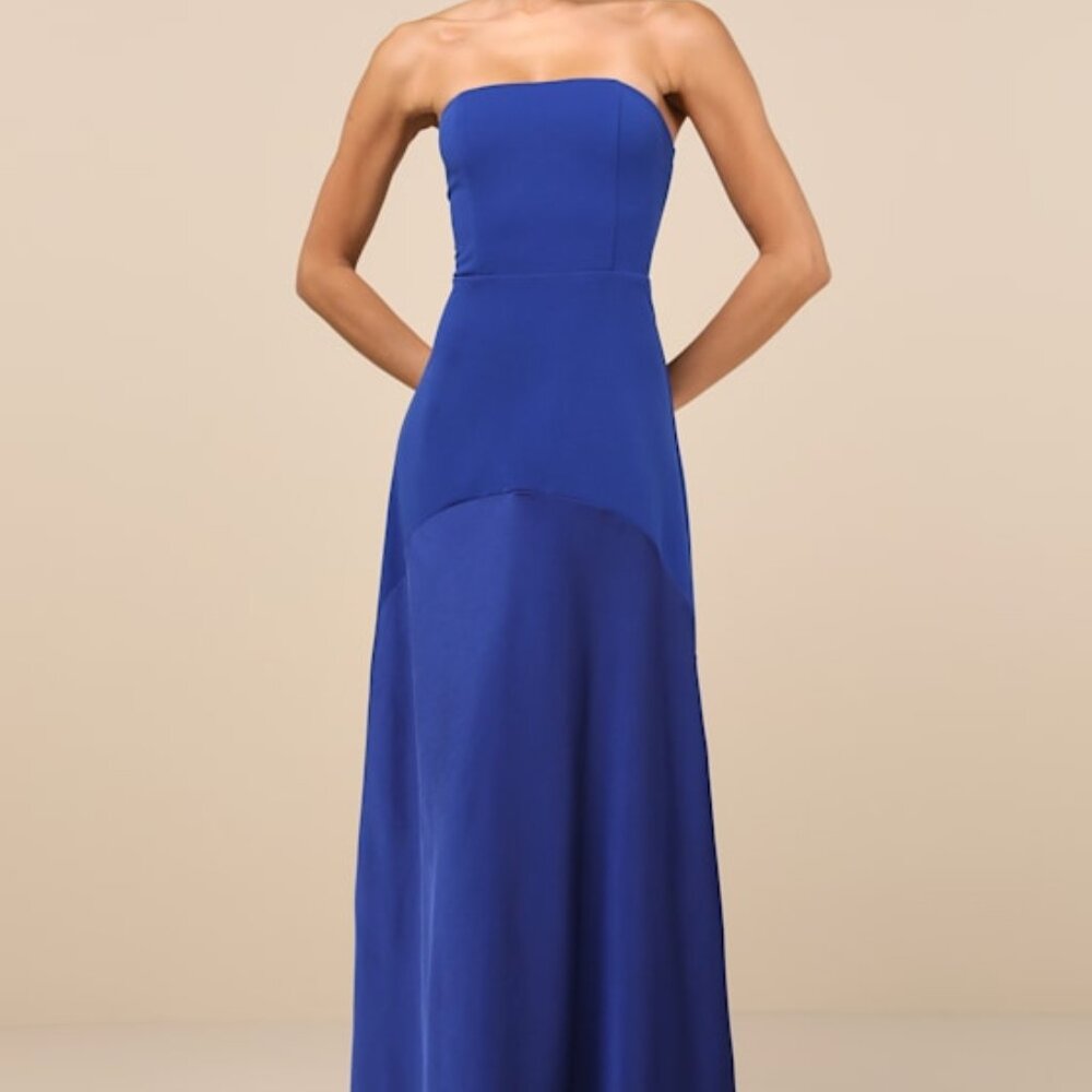 Lulus Compelling Style Royal Blue Strapless A-line Maxi Dress - Size M